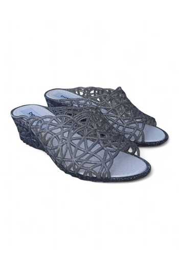 Beyond Women's Black Silver Glitter Transparent Curlly High Sole Slippers 5cm Byndcrl01