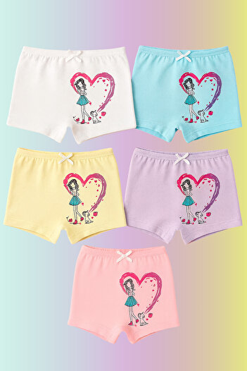 Katia&Bony Boxer cu inimă Katia & Bony pentru fete, pachet de 5 – multicolore, bumbac