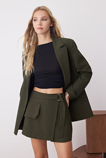 Trendyol Collection Khaki Belted Skirt Look Shorts & Bermuda Twoaw26Sr00024