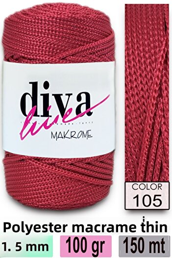 Diva İplik Σχοινί Diva Macrame 105 Blood Red