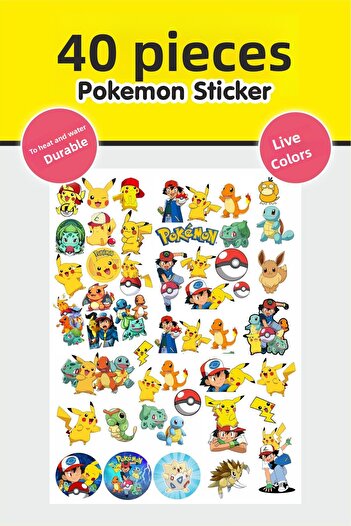 Piksel Grafik Pokemon 40 Pieces Stickers Set - Pen, Laptop Notebook Water Bottle Sticker