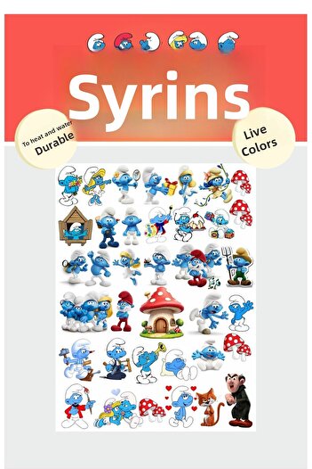 Piksel Grafik Smurfs 35 Pieces Stickers Set - Pen, Laptop Notebook Water Bottle Sticker