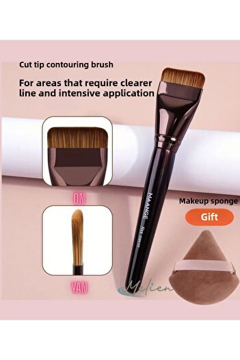 Melien Oval Foundation, Slanted Contour and Flat Cut End Blush Bb Cc Cream Liquid 1 Piece Makeup Brush Gift