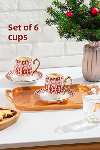 Porsima Mariposa Gold Gilded 6-Person Cup Set 12-Piece Porcelain Turkish Coffee Set Coffee Cup