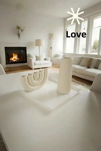 SEVMİNE ✨   Cream Duo Set of 2 Vases & Candle Holders – Striped Bohemian Cream Vase and Set of 5 Candle Holders