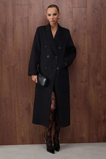 Trendyol Collection Special Collection Black Diagonal Double Breasted Oversize Maxi Coat Twoaw26Kb00045