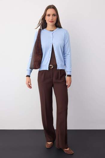Trendyol Collection Wardrobe Essentials Blue Mercerized Look Crew Neck Knitwear Cardigan | Twoaw26Hi000950