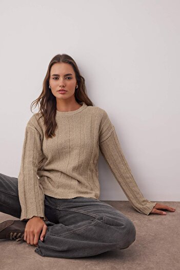 Trendyol Collection More Sustainable Stone Cotton Knitwear Sweater Twoaw26Kz00119