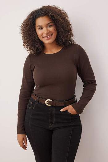 Trendyol Curve Brown-Beige 2-Pack Camisole Knitted Plus Size Blouse Tbbaw26Af00055