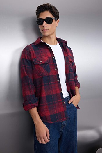 Trendyol Collection Claret Red κανονική εφαρμογή Χειμερινό πουκάμισο ξυλοκόπο - διπλό κάλυμμα τσέπης TMNAW21GO0031