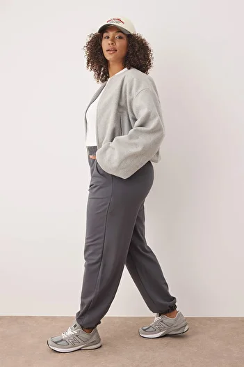 Trendyol Curve Anthracite Loose Jogger Λεπτό Πλεκτό Ελαστικό Πλεκτό Πλεκτό Πλεκτό Φούτερ TBBAW23AJ00002