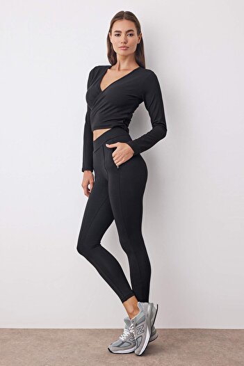 Trendyol Collection Black Pocket Detailed Knitted Sports Leggings Thmaw26Ty00012