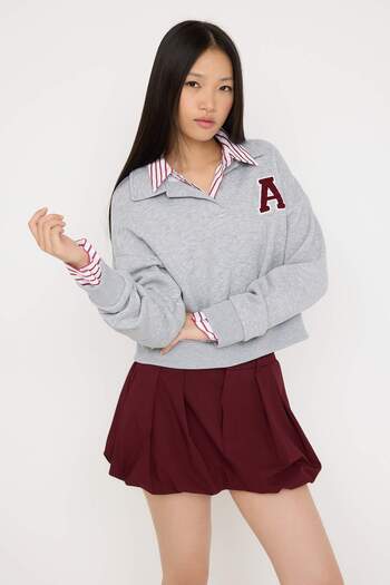 Trendyol Collection Teen Gray Melange Slogan Embroidered Regular/Normal Fit Knitted Sweatshirt Twoaw26Sw00049