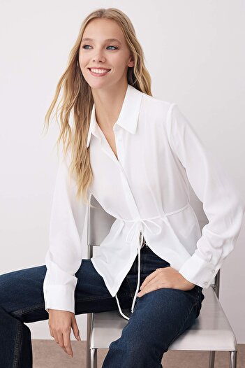 Trendyol Collection White Lacing Detail Woven Shirt Twoaw26Go00082