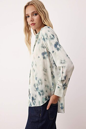 Trendyol Collection Green Floral Patterned Flowy Shirt Twoaw26Go00087
