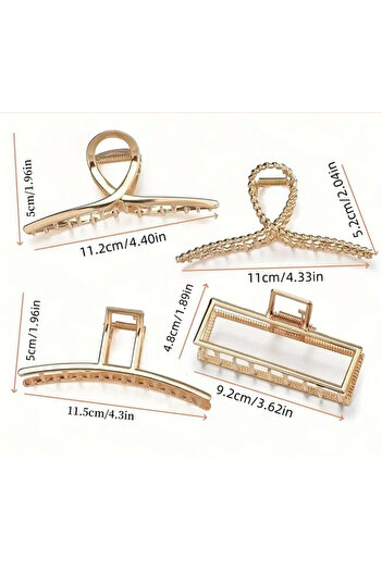 NevoAccessory Metal 4-Piece Golden Yellow Geometric Hair Clip