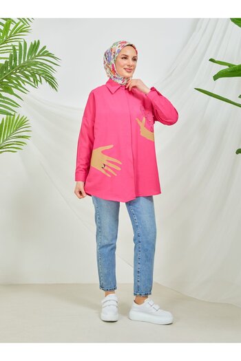 SAHRA BUTİK Fuchsia Single Stone Ring Tunic - Sahra Butik