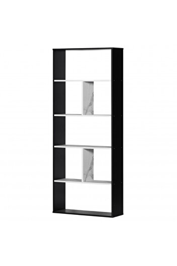 BAITY Open Shelf Unit 5-Tier Malaysian Wood - Black and White Marble