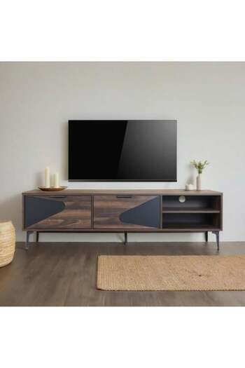 BAITY Rectangular Malaysian Wood TV Table 160 cm Dark Brown – Modern Design with Drawers and Shelves