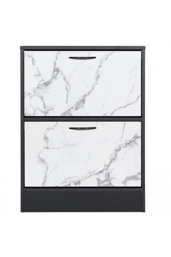 BAITY Two-storey shoe cabinet made of Malaysian wood in black with beautiful white marble