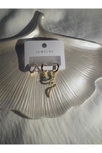 DEFORA Set of 3 Steel Earrings Blue Zircon Stone Snake Model