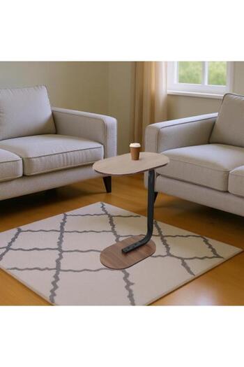 Family Ship Familyship - Side Table for Hospitality and Service with Wooden Surface and Metal Base – Brown and