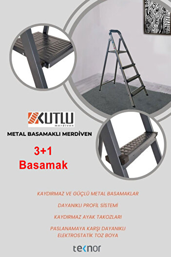 Teknor Kutlu Dayanıklı 3+1 Metal Basamaklı Merdiven