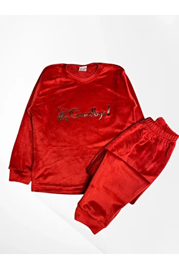 Pajama Shop Mother-Daughter Pajamas Set Cotton Velvet Fabric Red Color Teddy Bear Goodbye Pattern Winter