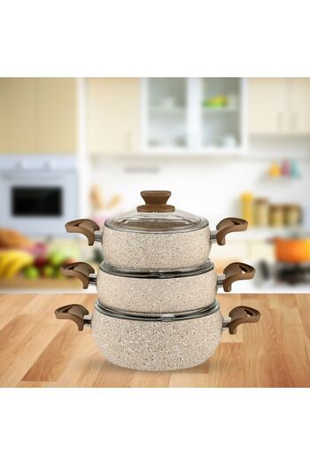 LAVONNI 6 Piece Granite Triple Stockpot Cookware Set
