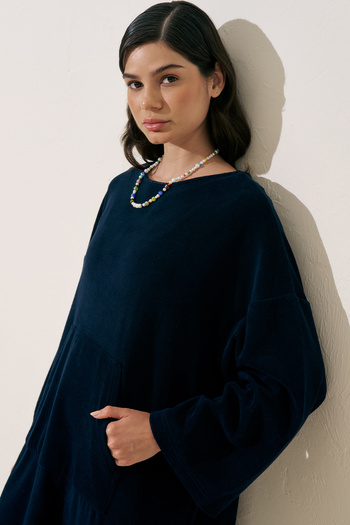 Manuka Towel Fabric Casual Dress Navy Blue
