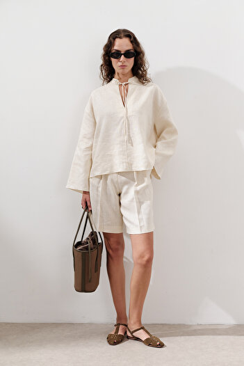 Manuka Linen Pleated Bermuda Shorts Vanilla