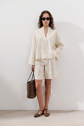 Manuka Linen Pleated Bermuda Shorts Vanilla