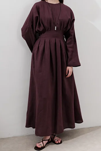 Manuka Linen Piece Detailed Dress Plum