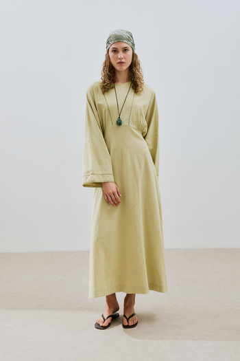 Manuka Textured Striped Detailed Dress Soft Green