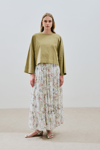 Manuka Long Tight Chiffon Skirt Garden
