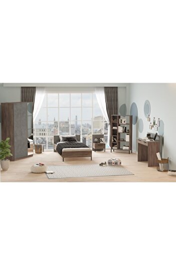 Yurupa Teeny Genç Odası Takımı 5'li Set Beton-kahve TEE12-CG