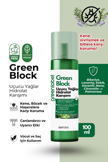 Greenlabel %100 Doğal Uçucu Yağlar ile Hazırlanan Sivrisinek ve Kene, Bit Kovucu Saç ve Vücut Spreyi 100ML