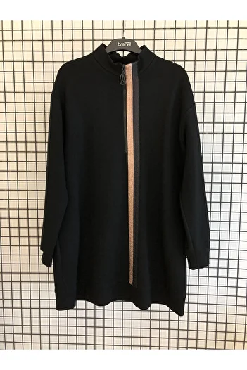 Armine Zippered Stand Collar-Stripe Detailed Tunic Autumn-Winter