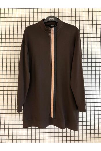 Armine Zippered Stand Collar-Stripe Detailed Tunic Autumn-Winter