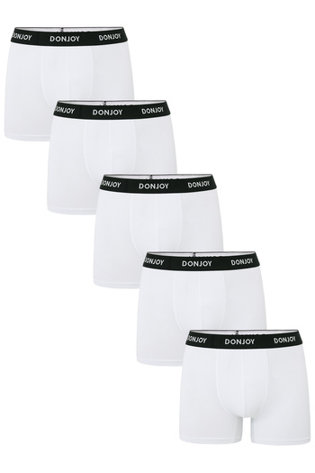don joy Men's 5-Piece Cotton Combed Modal White Boxers with Elastic Waist