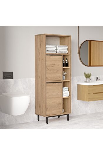 Yurupa Bohem Banyo Dolabı Çok Amaçlı Dolap 2 Kapaklı Metal Ayaklı Sepet BOH10C-S