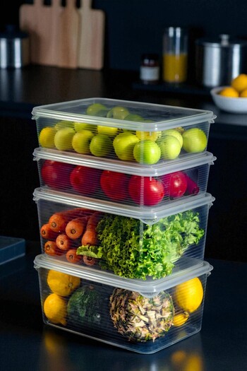 Ecolux 2 Pieces 6Lt + 2 Pieces 3.5Lt Mega Vacuum Leakproof Crisper Storage Container Set - Refrigerator Organizer