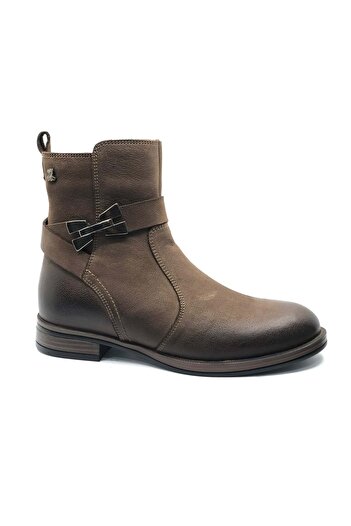 Venüs Kay Genuine Leather Flat Non-Slip Sole Orthopedic Women's Boots Taba