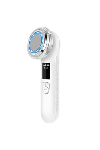 OEM EMS facial lifting device, red-blue LED, thermotherapy, vibrations, USB, white