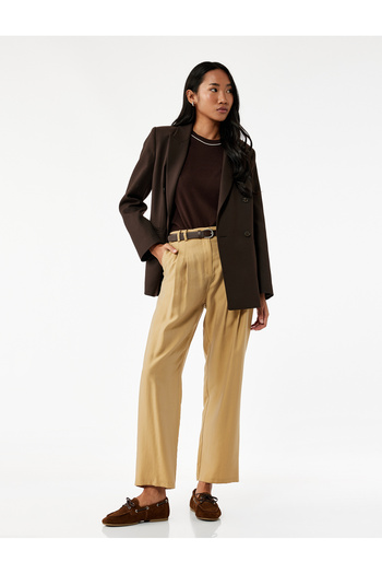 Koton Modal Fabric Pleated Pocket Belted Carrot Cut Trousers