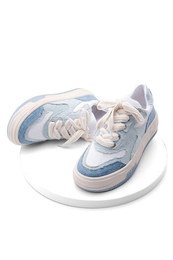 Marjin Pantofi de damă cu talpă înaltă din țesătură de in Pantofi sport cu șireturi Corken Blue Denim