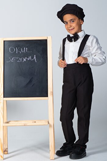 KÜÇÜĞÜM BUTİK Black Salopet Pants and Bow Tie (Salopet-Bowknot)