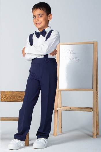 KÜÇÜĞÜM BUTİK Navy Blue Salopet Trousers and Bow Tie (Salopet-Bowknot)