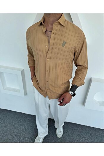 DEFES Cotton Embroidered Long Sleeve Men's Shirt