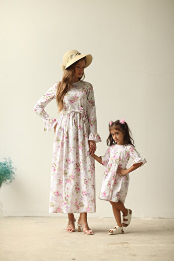 KÜÇÜĞÜM BUTİK Pink Purple Floral Hijabbeyazzemin - Συνδυασμός μητέρας και κόρης (ΜΟΝΟ ΠΩΛΕΙΤΑΙ)